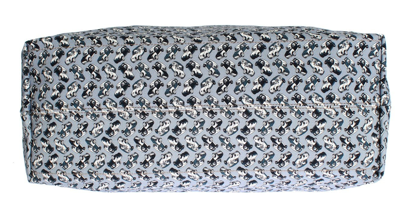 Blue Car Print Cotton Denim Shopping Bag