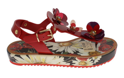 Red Crystal Floral Print Sandal Shoes