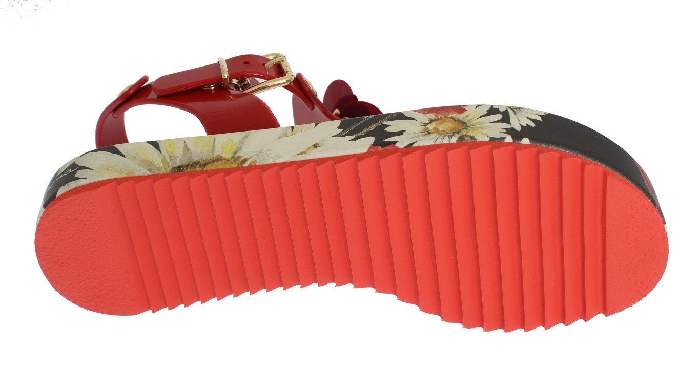 Red Crystal Floral Print Sandal Shoes