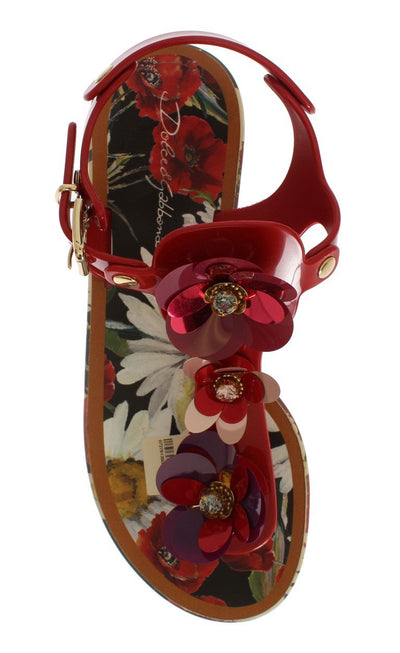 Red Crystal Floral Print Sandal Shoes