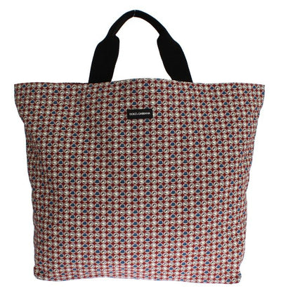 Multicolor Hat Print Cotton Denim Shopping Bag