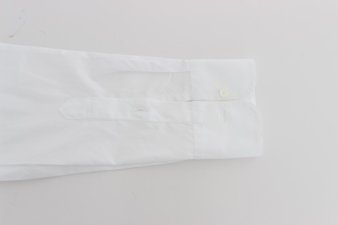 White Cotton Banded Collar Dress Shirt