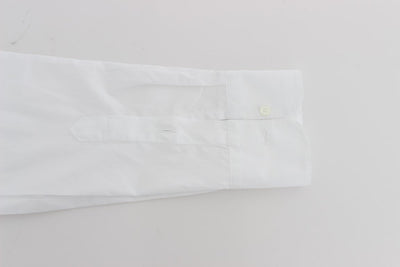 White Cotton Banded Collar Dress Shirt