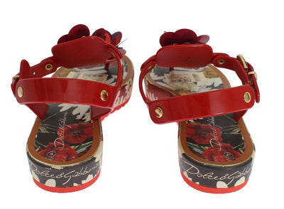 Red Crystal Floral Print Sandal Shoes