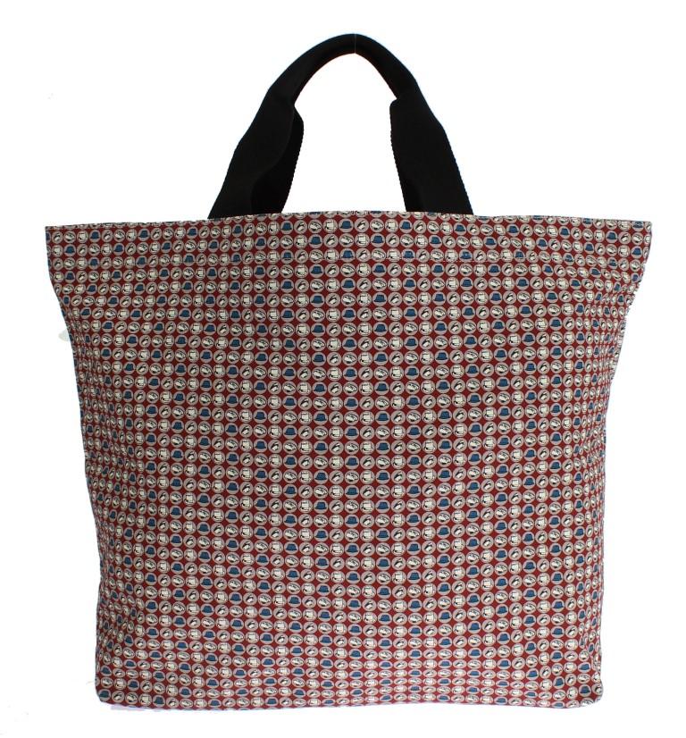 Multicolor Hat Print Cotton Denim Shopping Bag