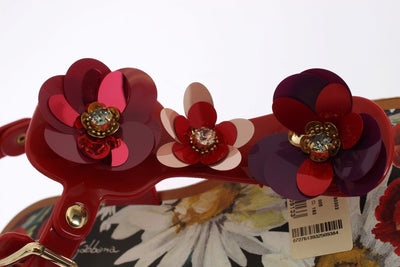 Red Crystal Floral Print Sandal Shoes