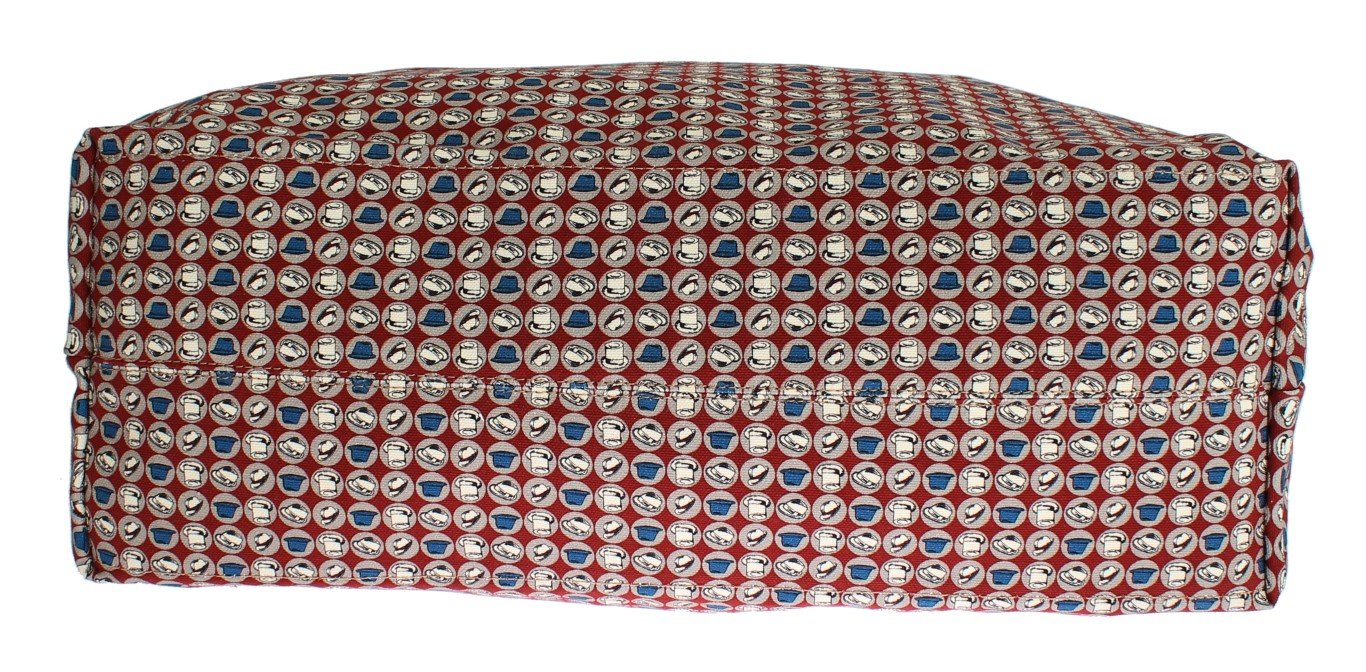 Multicolor Hat Print Cotton Denim Shopping Bag
