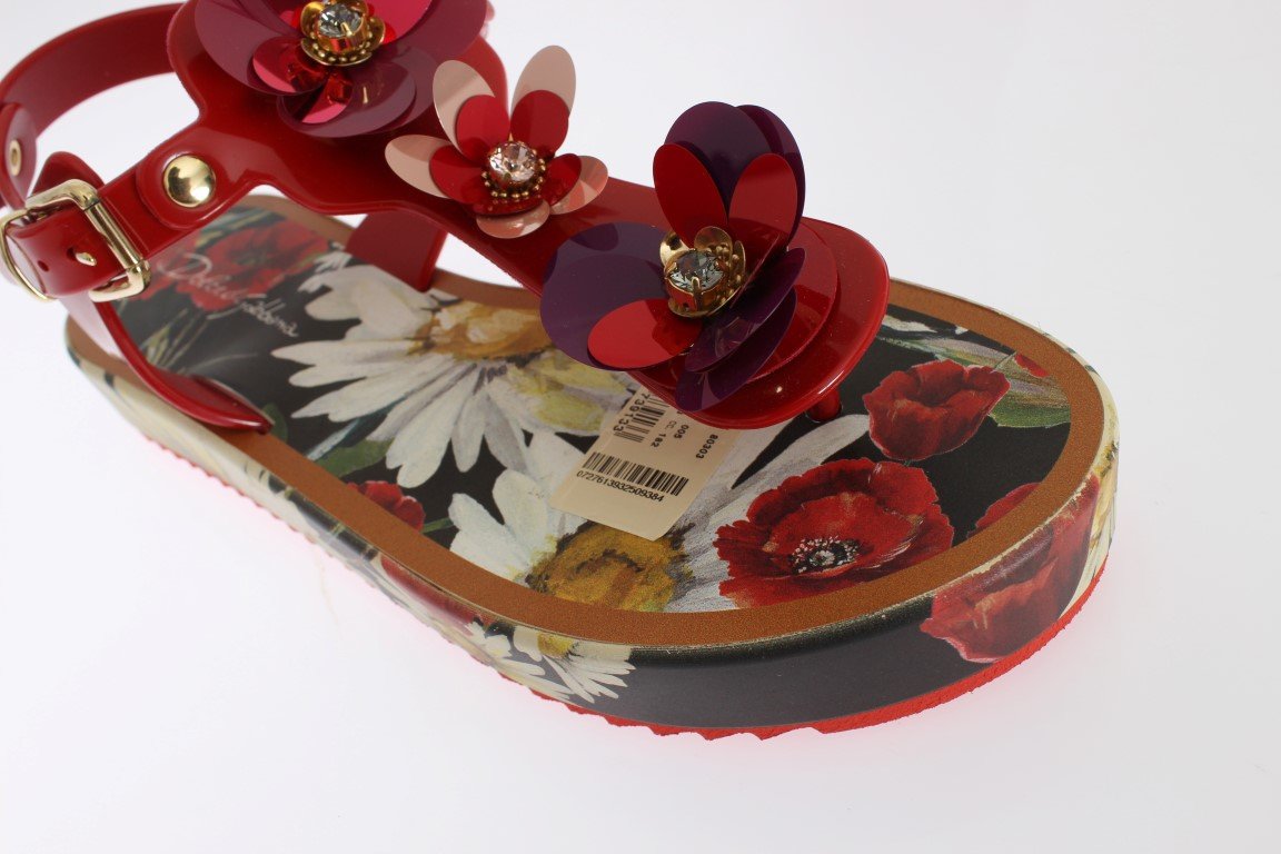 Red Crystal Floral Print Sandal Shoes