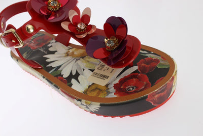 Red Crystal Floral Print Sandal Shoes