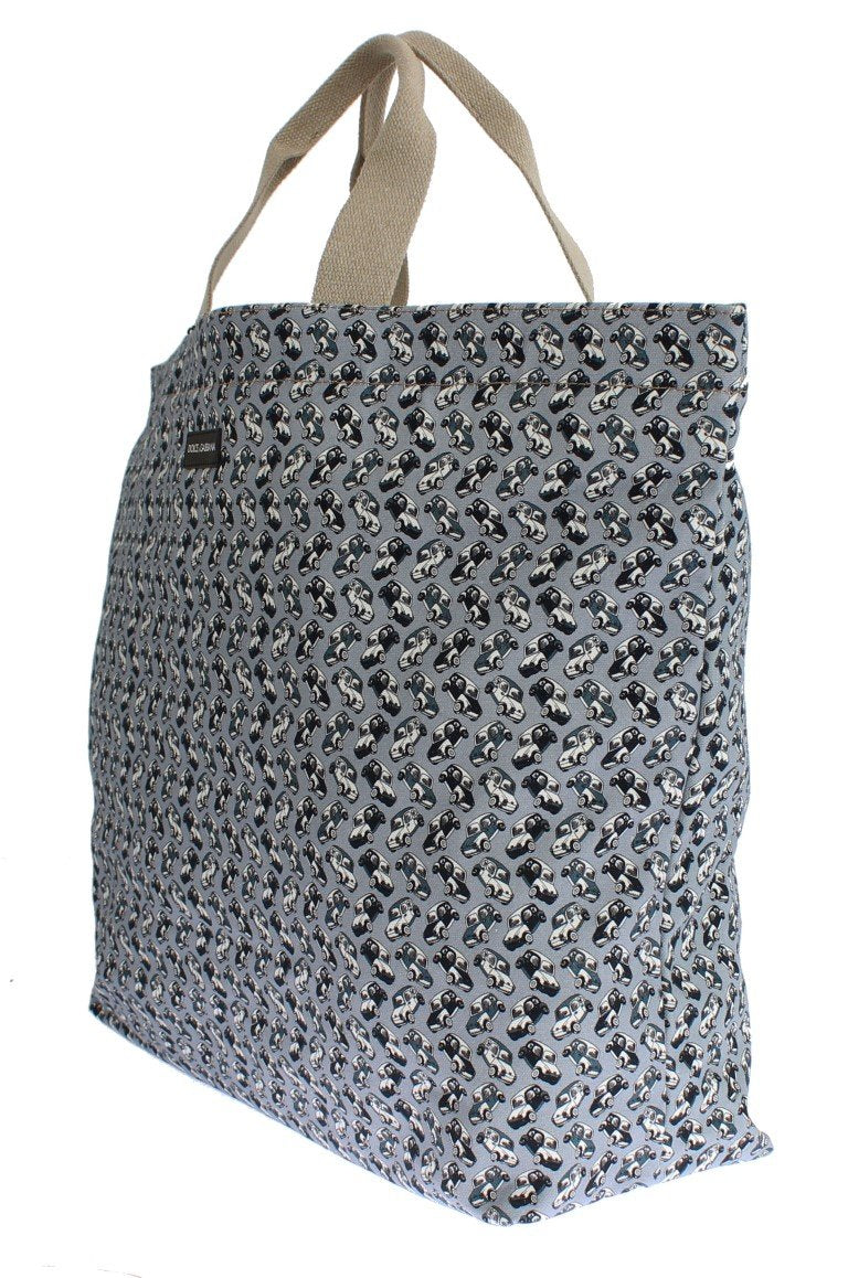 Blue Car Print Cotton Denim Hand Shopping Bag
