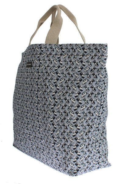 Blue Car Print Cotton Denim Hand Shopping Bag
