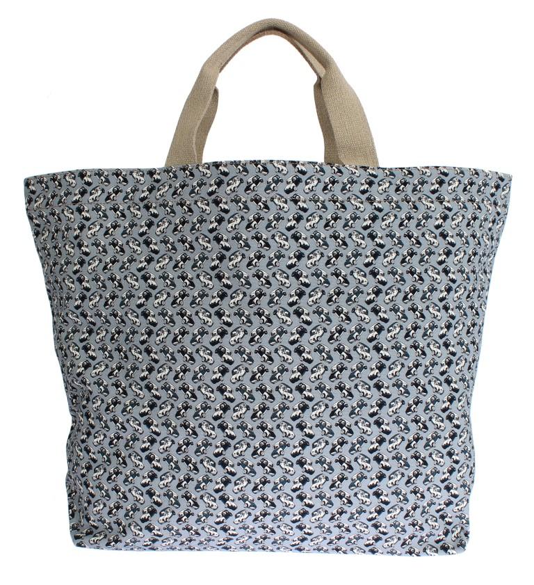 Blue Car Print Cotton Denim Hand Shopping Bag