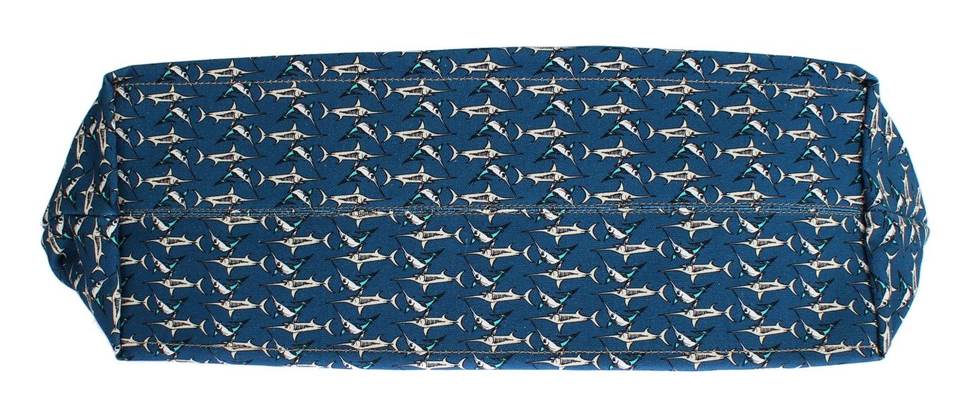 Blue Shark Print Cotton Denim Shopping Bag