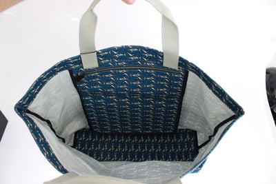 Blue Shark Print Cotton Denim Shopping Bag