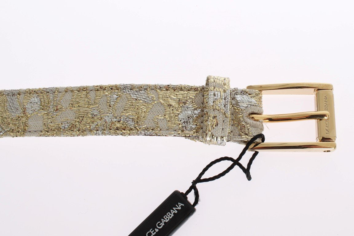 Gold Beige Brocade Cotton Leather Waist Belt