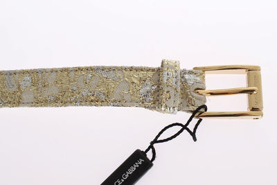 Gold Beige Brocade Cotton Leather Waist Belt