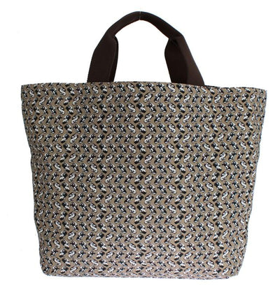 Beige Car Print Cotton Denim Hand Shopping Bag