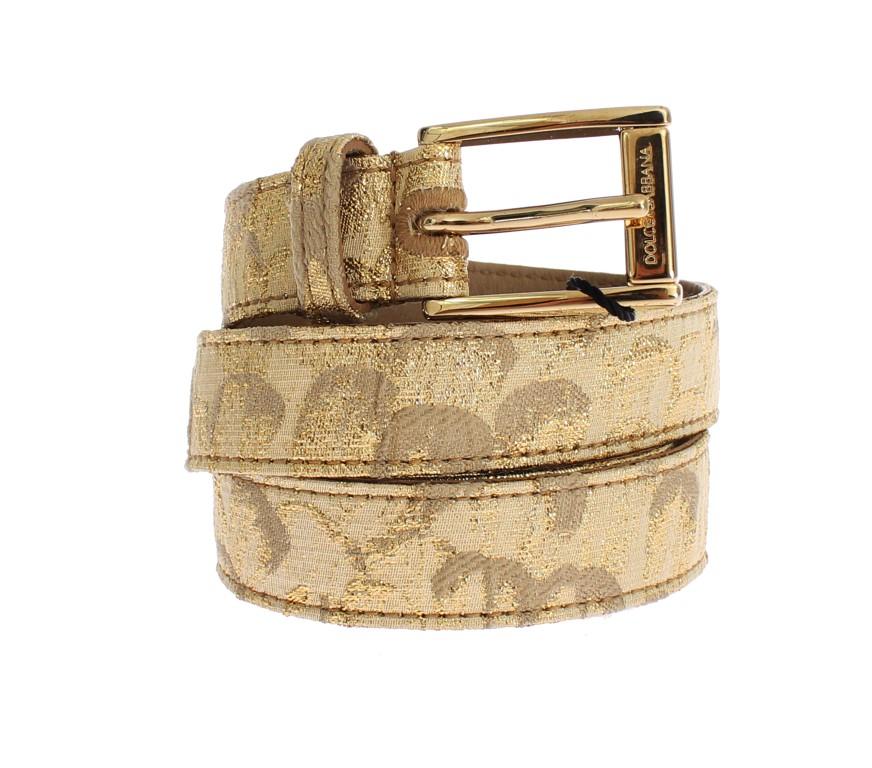 Gold Beige Brocade Cotton Leather Waist Belt