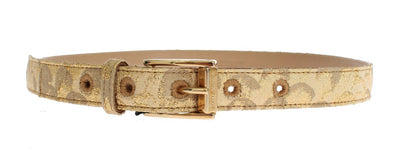 Gold Beige Brocade Cotton Leather Waist Belt