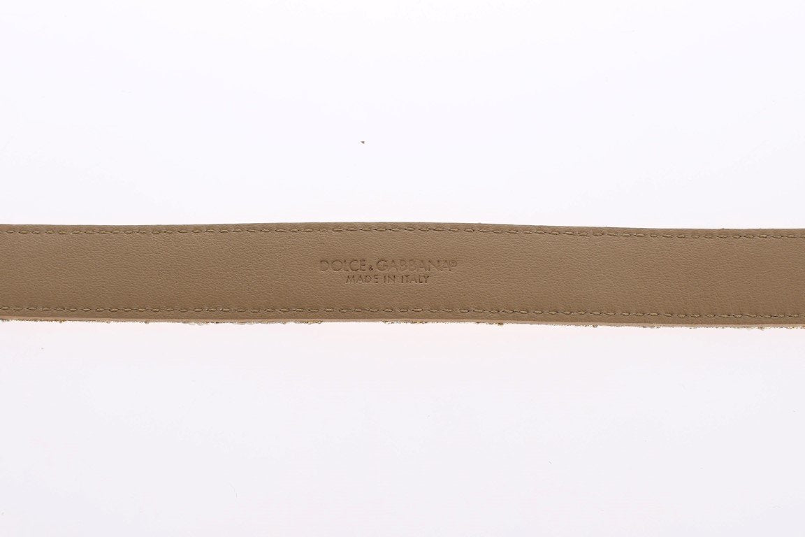 Gold Beige Brocade Cotton Leather Waist Belt