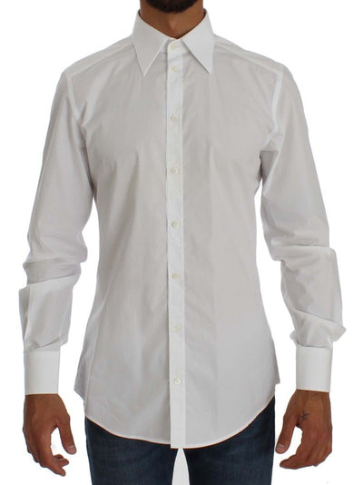 White Cotton Dress GOLD Slim Fit Shirt