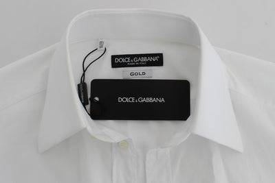 White Cotton Dress GOLD Slim Fit Shirt