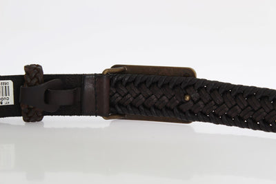Black Leather Woven Gold Buckle Belt