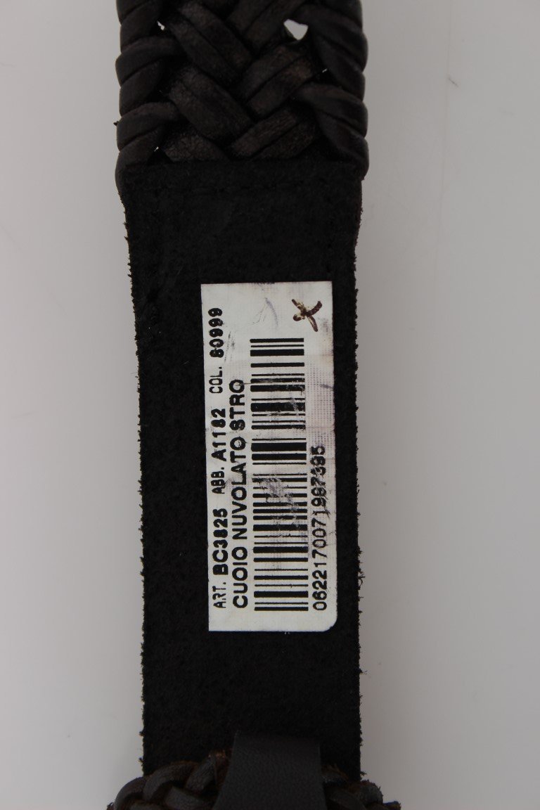 Black Leather Woven Gold Buckle Belt