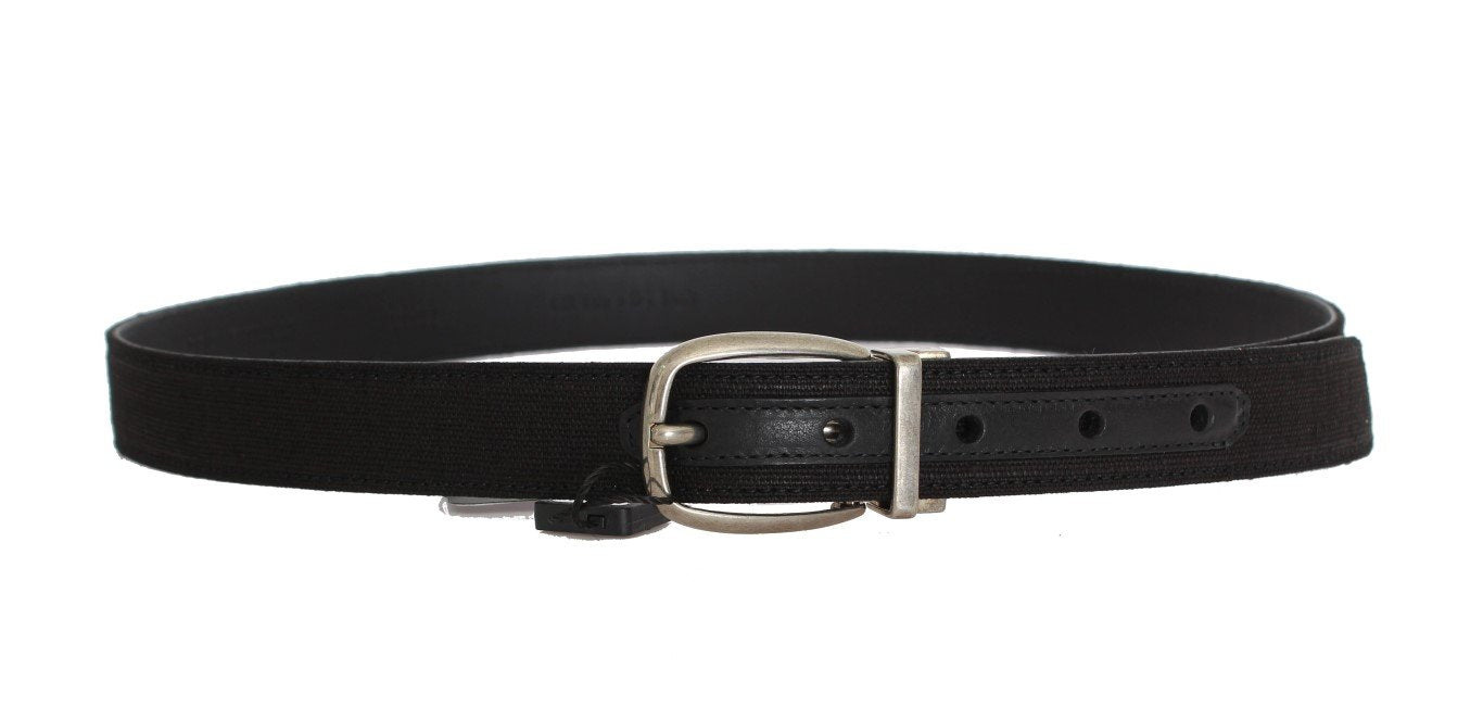 Black Linen Leather Gold Buckle Belt