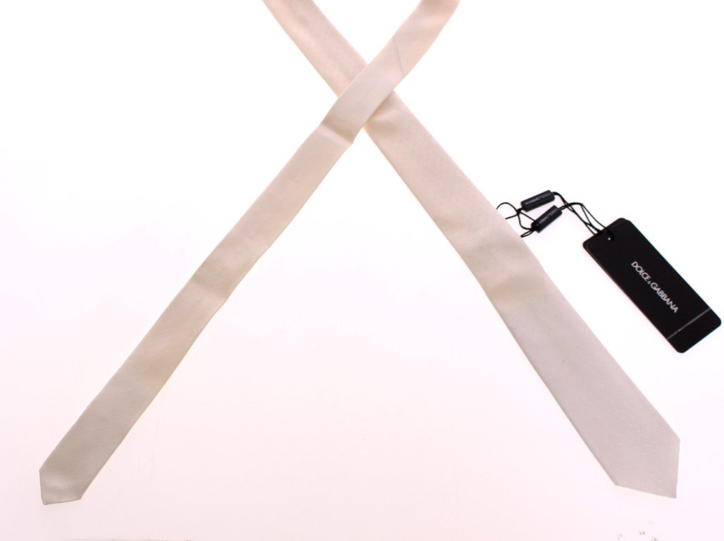 White Silk Pattern Slim Neck Tie