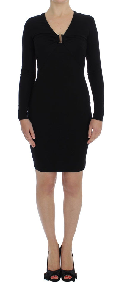 Black Stretch Sleeves Sheath Dress