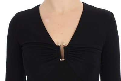 Black Stretch Sleeves Sheath Dress