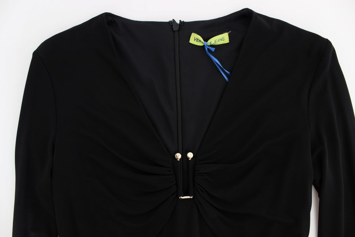 Black Stretch Sleeves Sheath Dress
