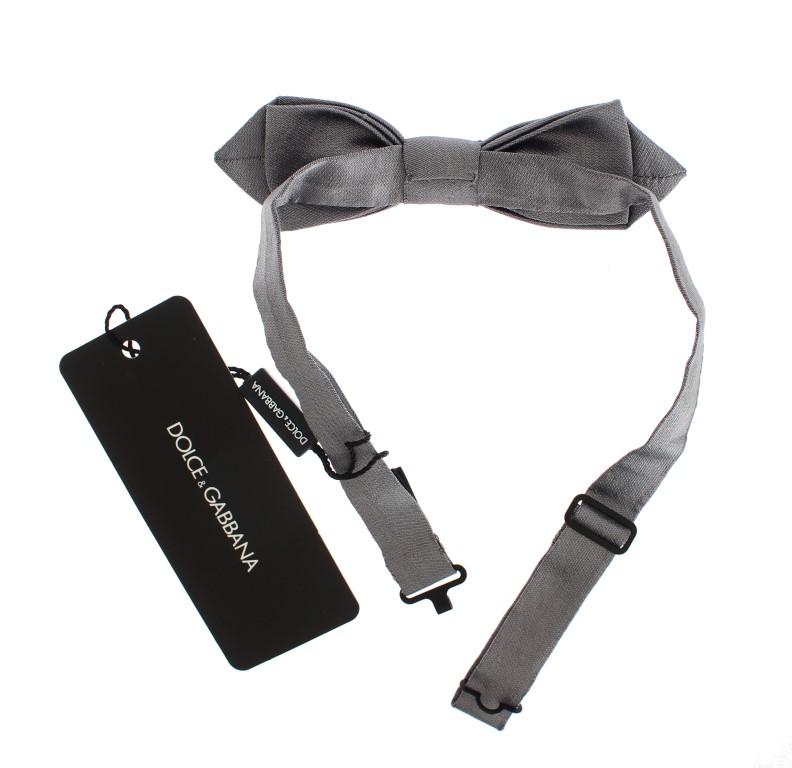 Silver Solid 100% Silk Neck Bow Tie