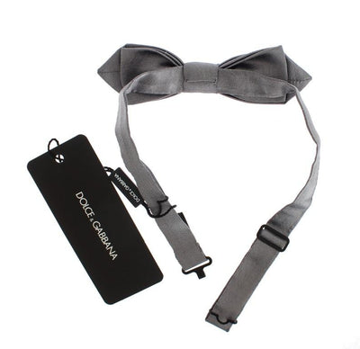 Silver Solid 100% Silk Neck Bow Tie