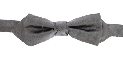 Silver Solid 100% Silk Neck Bow Tie