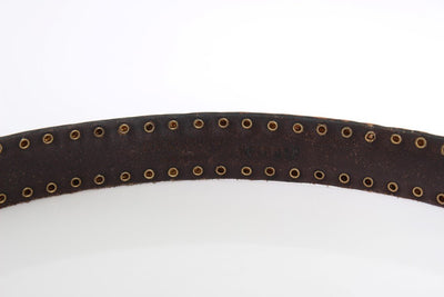 Brown Leather Gold Buckle Studded Belt