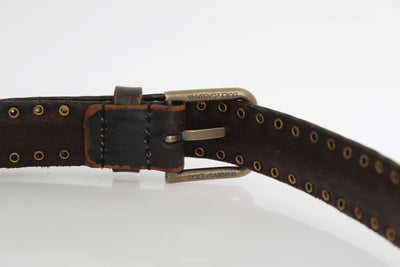 Brown Leather Gold Buckle Studded Belt