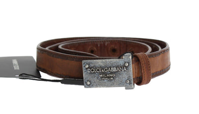 Brown Leather Logo Antique Buckle Belt