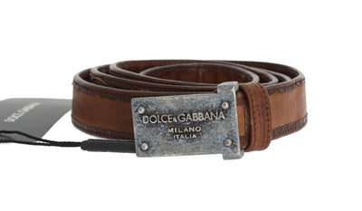 Brown Leather Logo Antique Buckle Belt