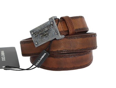 Brown Leather Logo Antique Buckle Belt