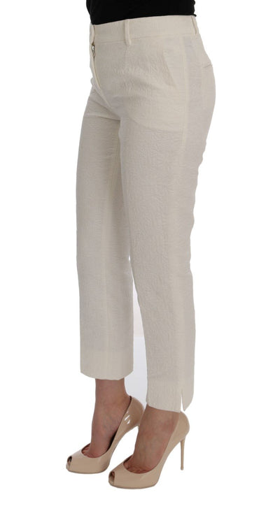 White Floral Brocade Cropped Pants