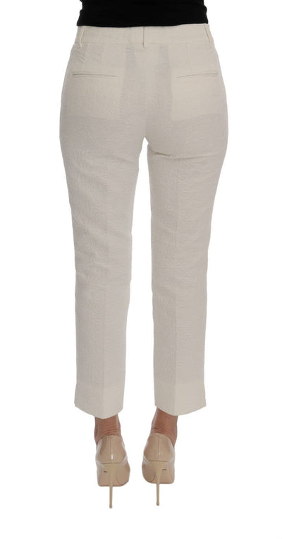 White Floral Brocade Cropped Pants