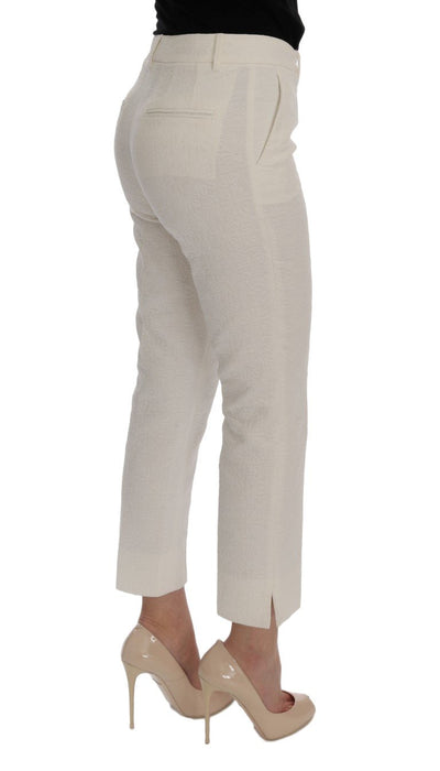 White Floral Brocade Cropped Pants