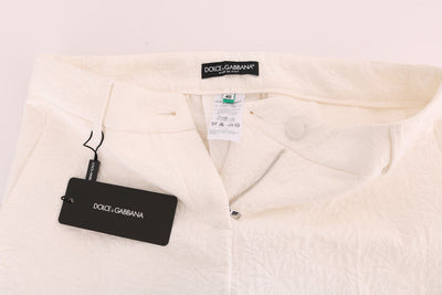 White Floral Brocade Cropped Pants
