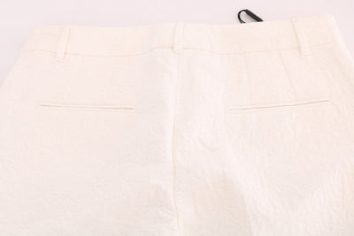 White Floral Brocade Cropped Pants