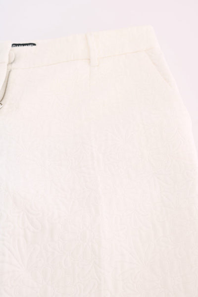 White Floral Brocade Cropped Pants