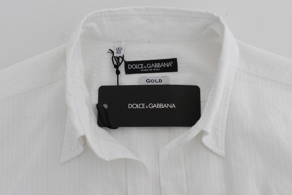 White Cotton Dress GOLD Slim Fit Shirt