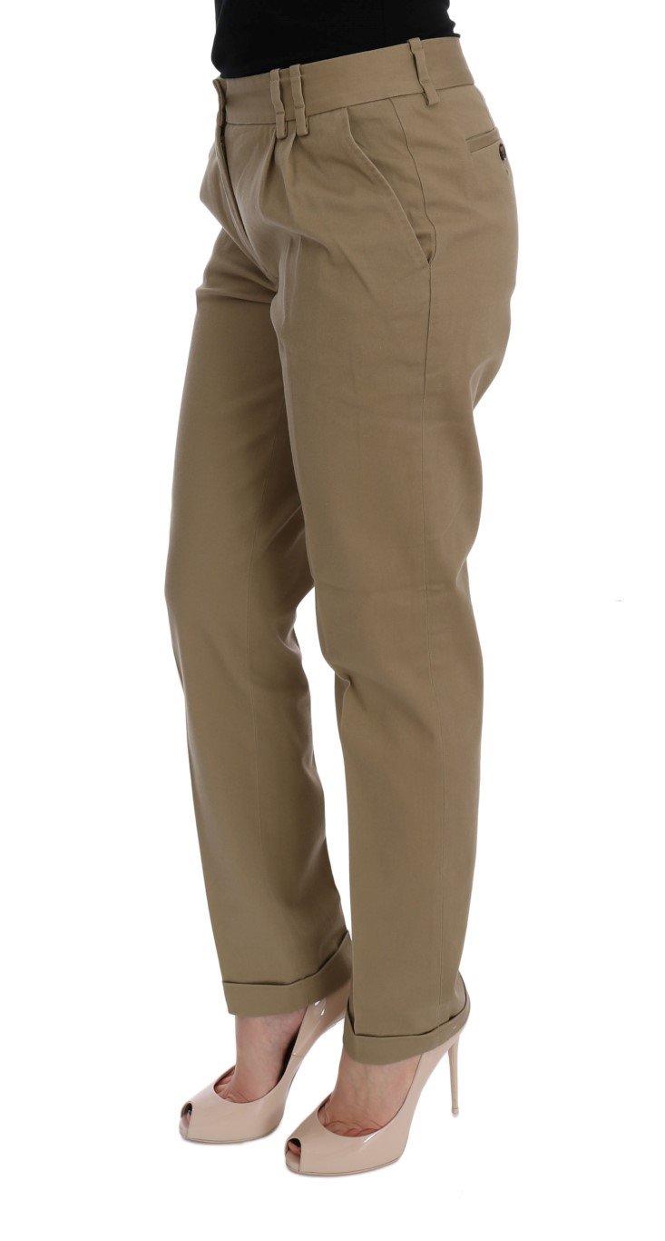 Beige Solid Pattern Casual Pants