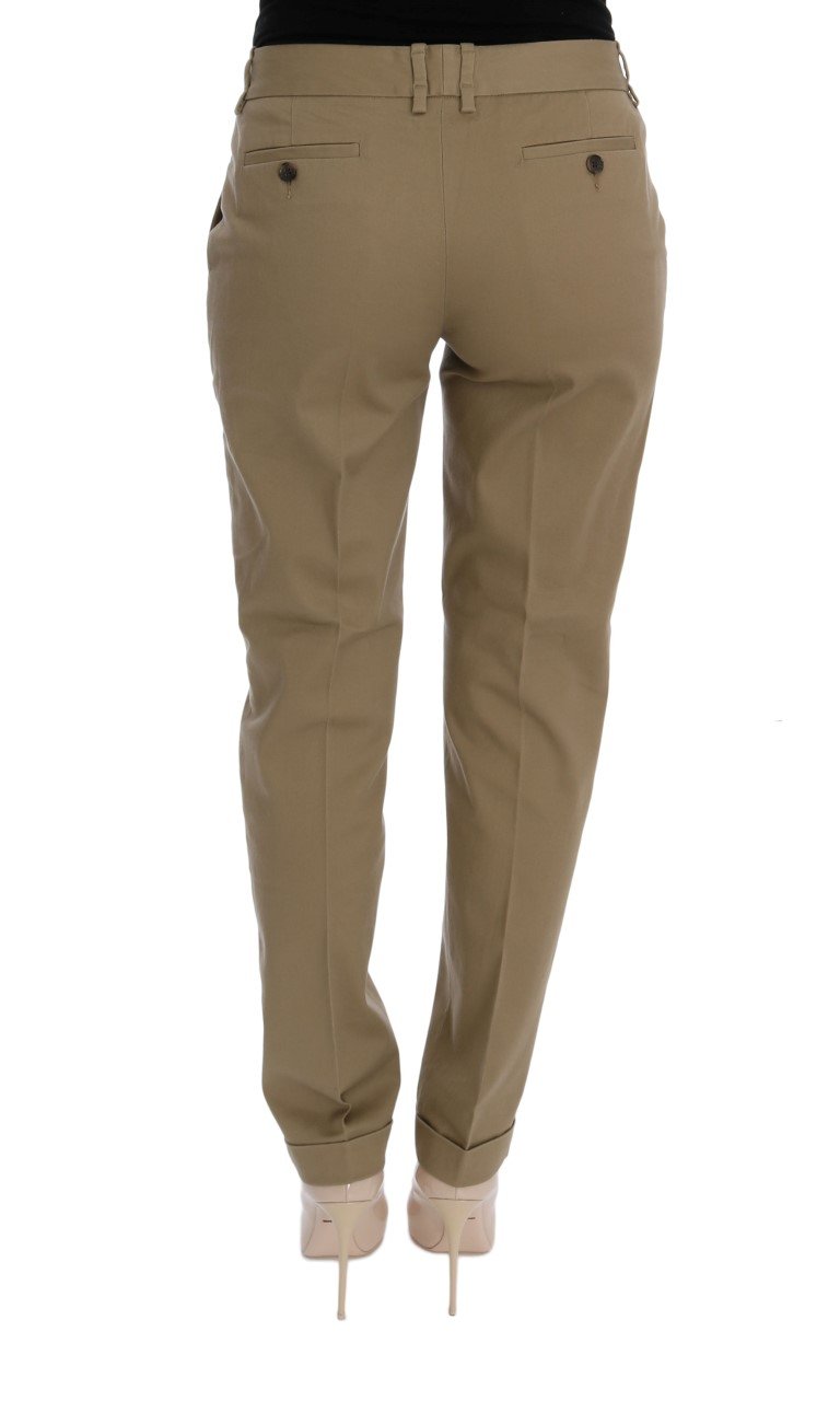 Beige Solid Pattern Casual Pants